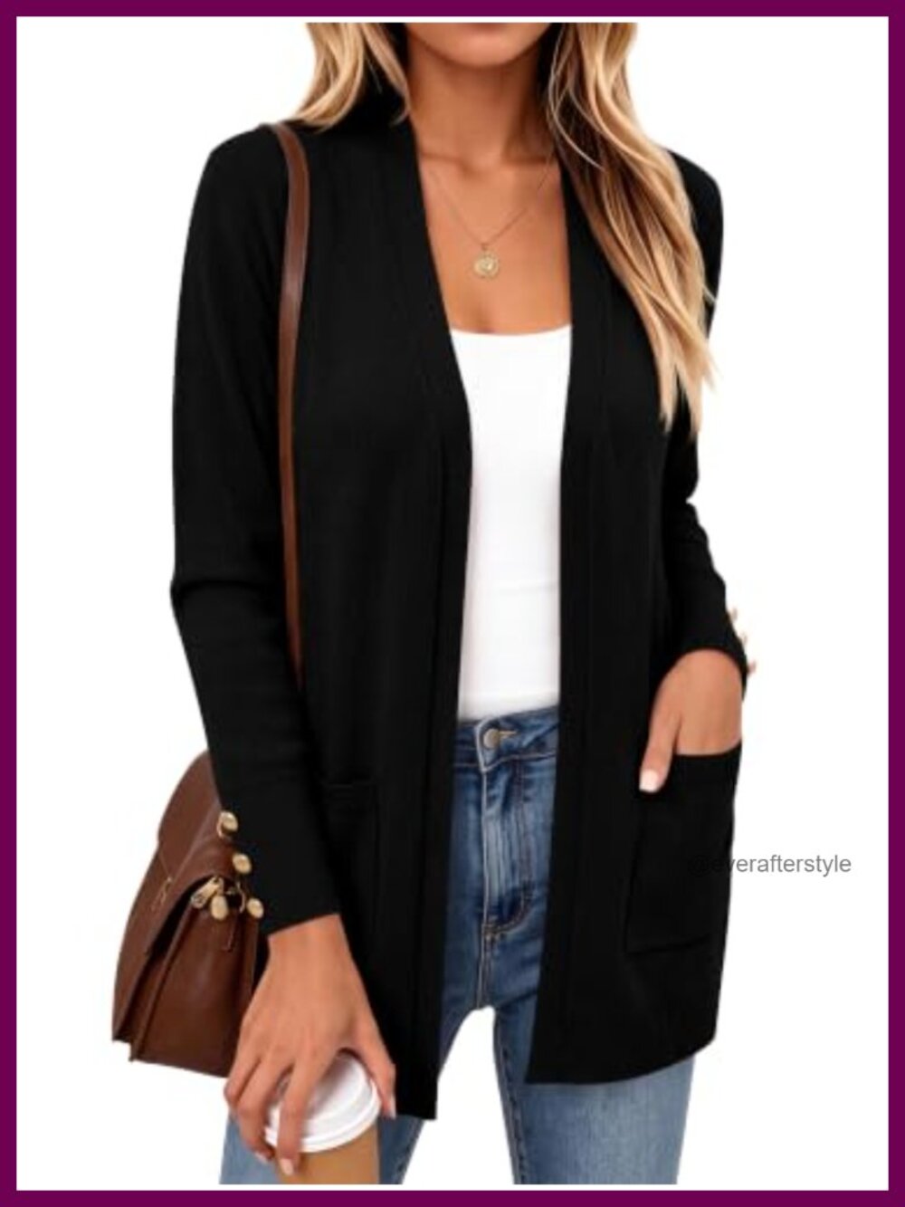 Women's Open Front Long Sleeve Lightweight Knit Cardigan with Pockets